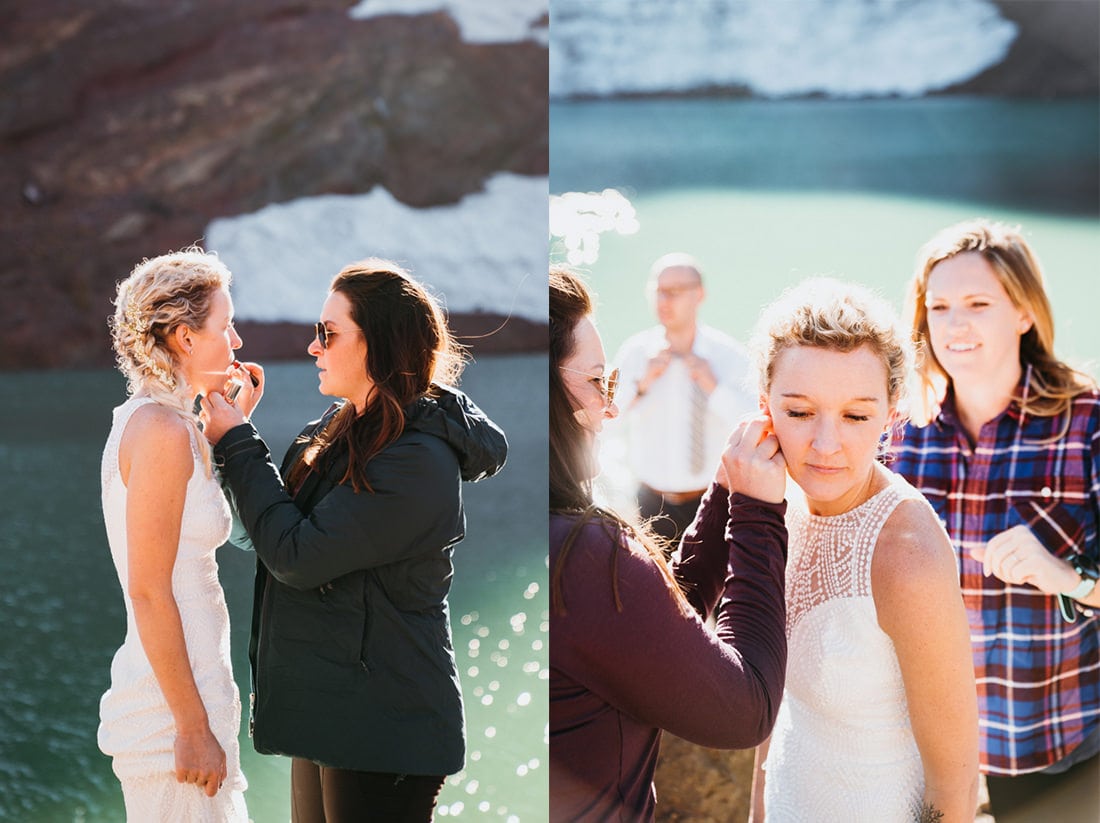 bride getting ready at Broken Top 