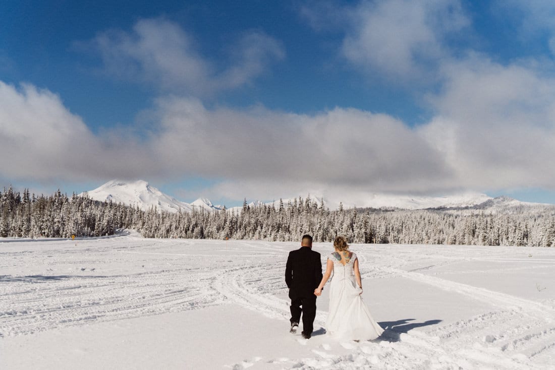 Bride and groom in the mountains