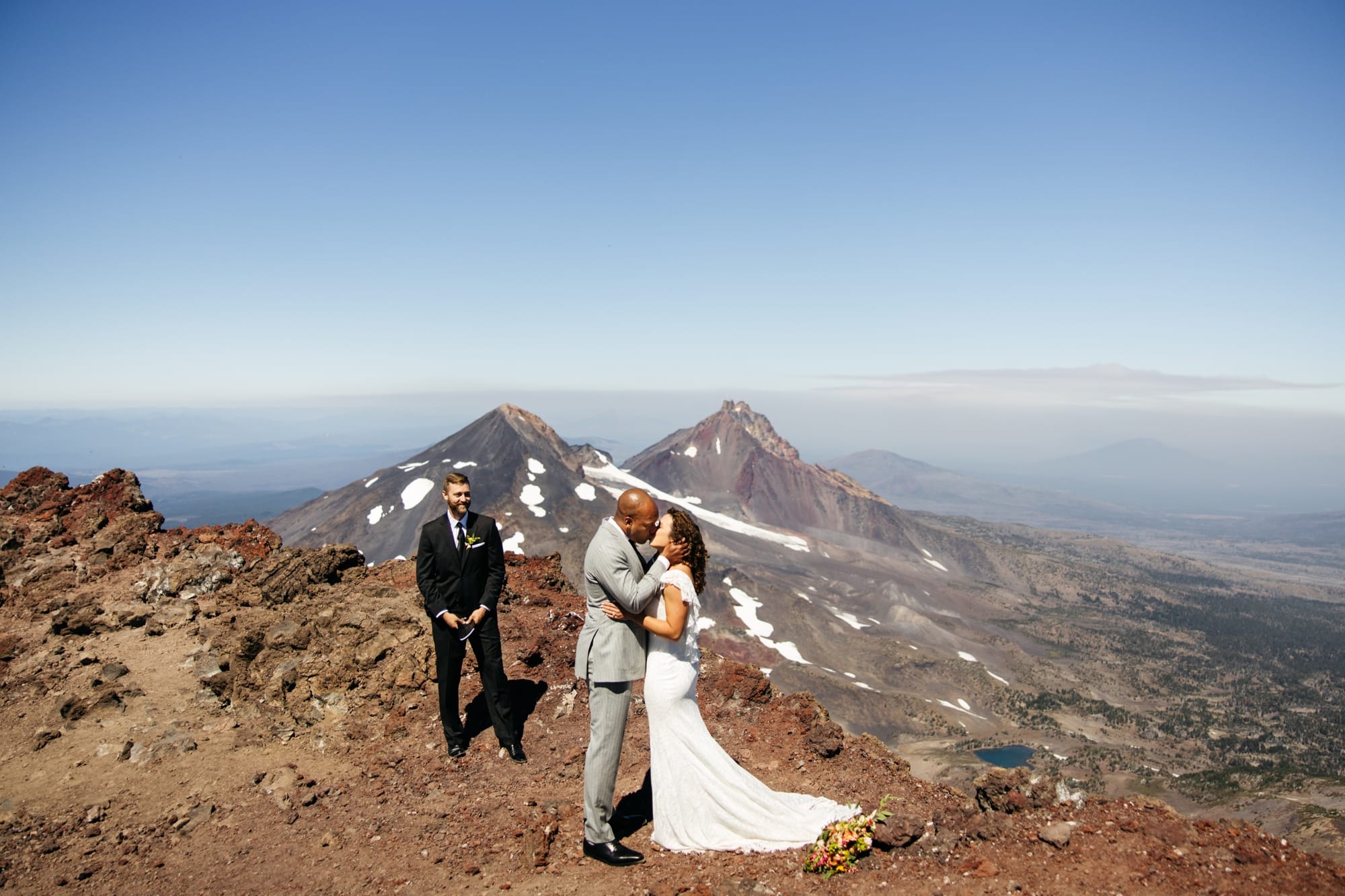 South Sister Oregon Elopement first kiss