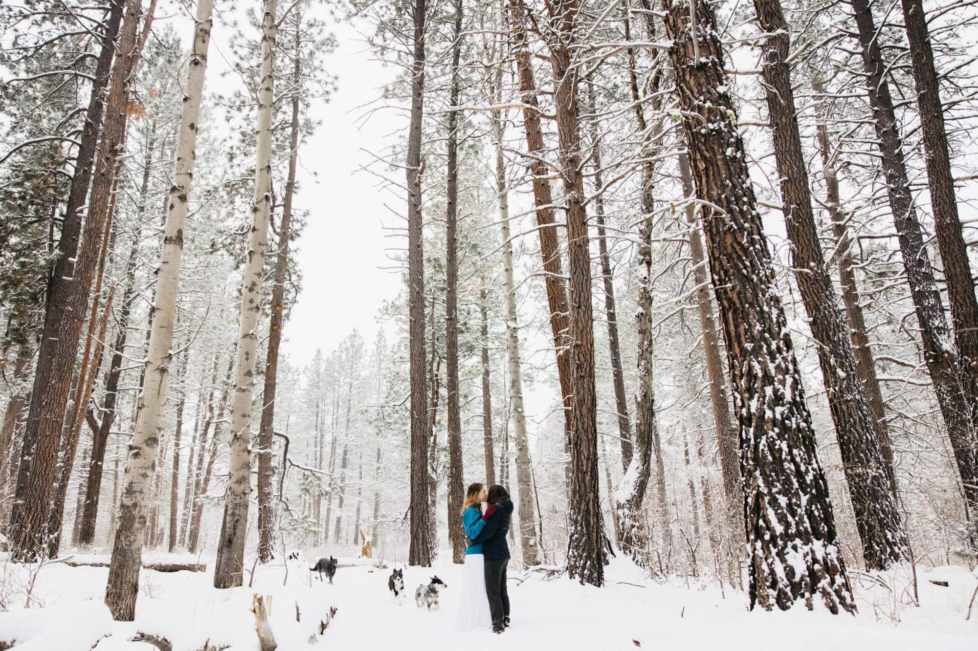 Snowy sisters Oregon winter elopement